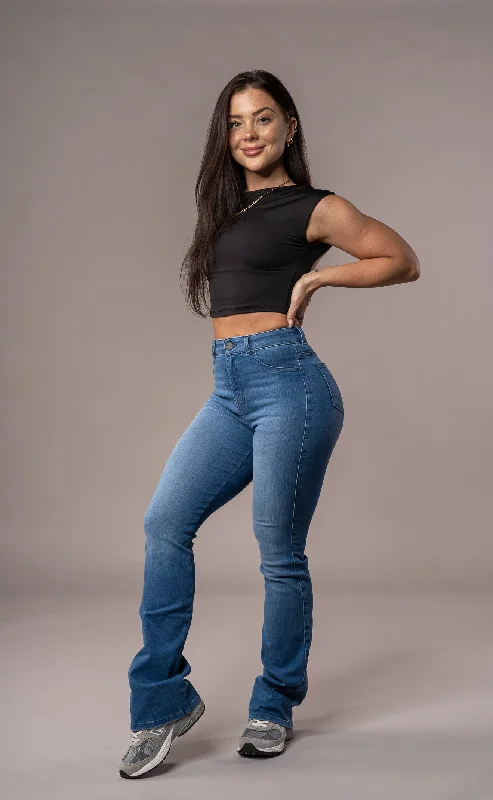 Womens Flared Fitjeans - Azure Blue Refined Women's Hand - crafted