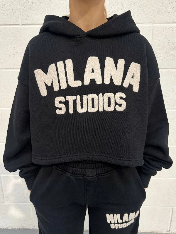 Black Teddy Cropped Heavyweight Hoodie. Tough Women's Military - inspired