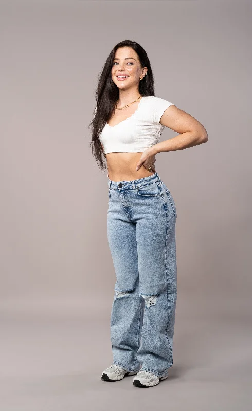 Womens Baggy Ripped Fitjeans - 80s Blue Sustainable Organic
