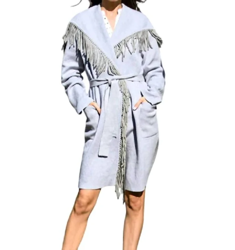 Max Long Jacket With Fringe Collar In Grey Artistic Women's Avant - 