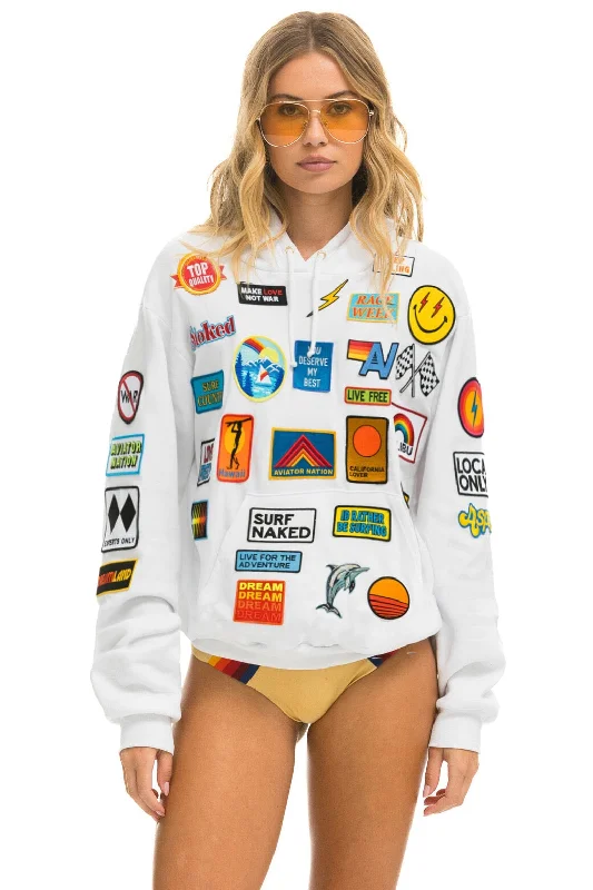 VINTAGE PATCH RELAXED PULLOVER HOODIE- WHITE Earthy Women's Hemp - based
