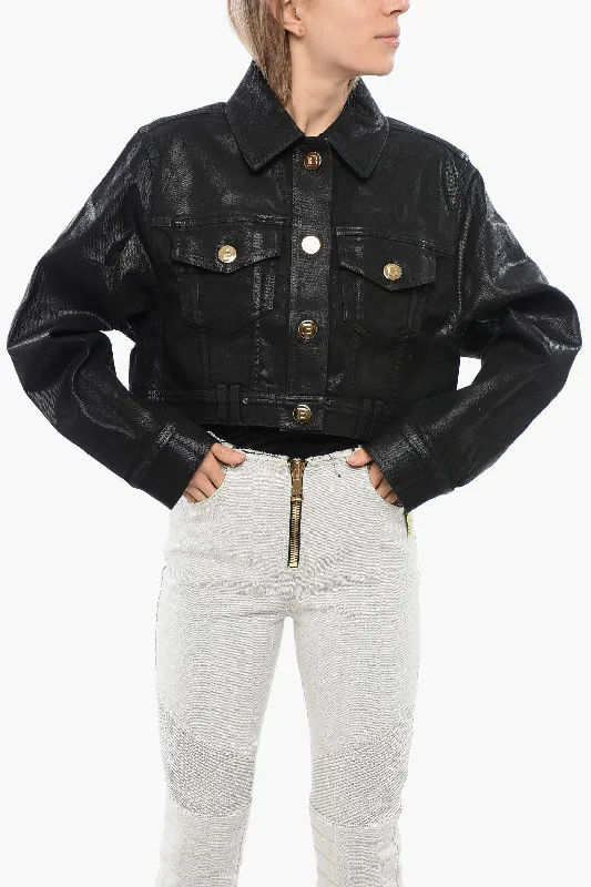 Balmain Coated Cropped Denim Jacket Bold Women's Statement