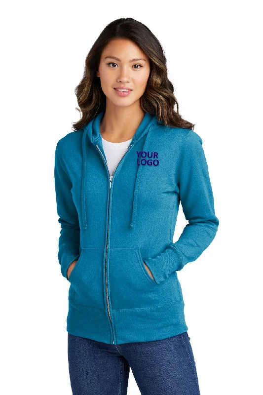 Port & Company Ladies Core Fleece Customized Zip Hoodies, Neon Blue Geometric