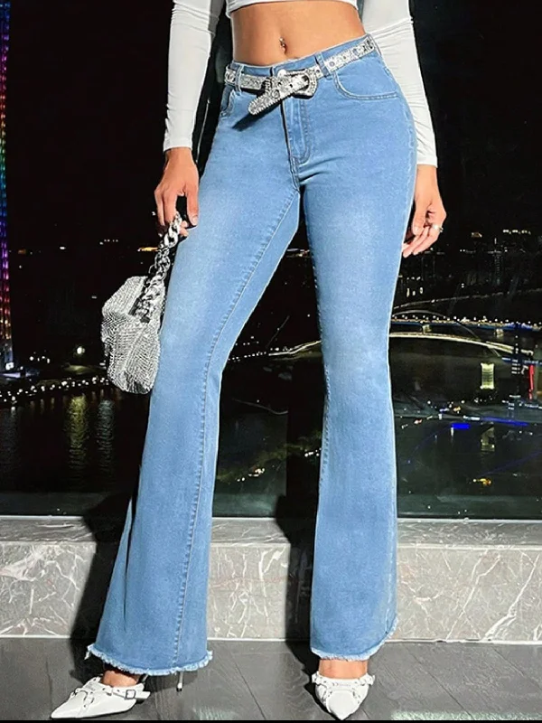 Raw Hem Bootcut Jeans with Pockets Laid - back Women's Vibe