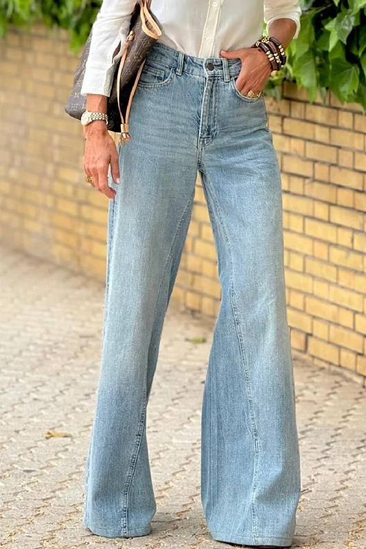 Wide Leg Jeans with Pockets Cozy Women's Sherpa - lined