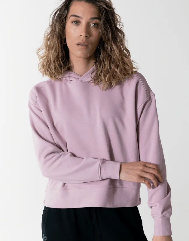 Side Snap Crop Hoodie in Pale Pink British Gentlewoman Style