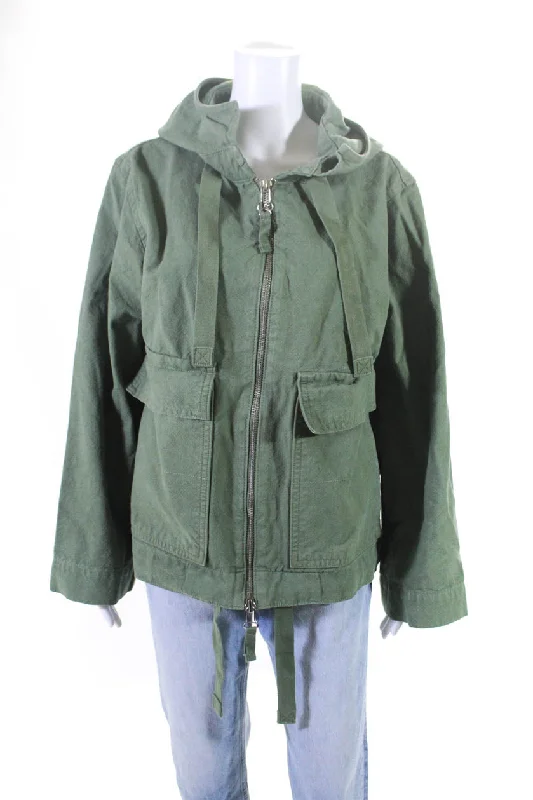 Everlane Womens The Canvas Organic Cotton Anorak Jacket Forest Green Stylish Women's Neon