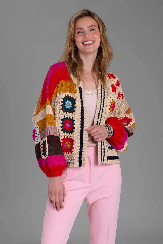 Square Checkered Multi Pattern Cardigan Elegant Women's 
