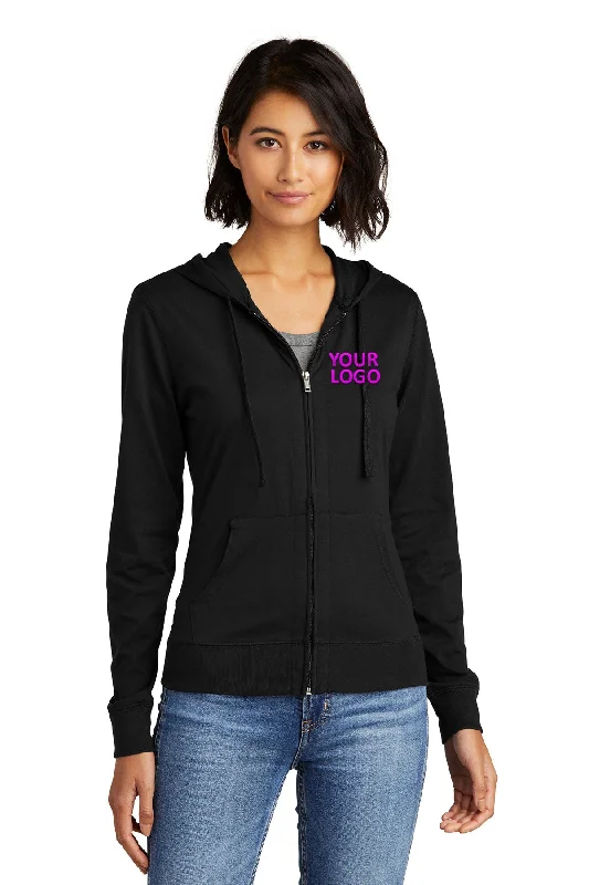 District Ladies Juniors Jersey Full-Zip Hoodies, Black Classic Women's Tweed