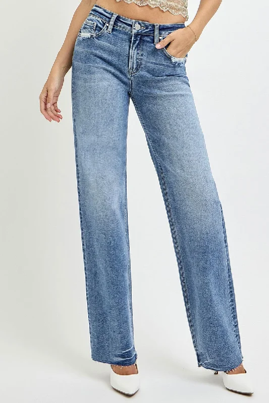 RISEN Full Size High Rise Straight Leg Jeans with Pockets Casual Women's Loose - fitting
