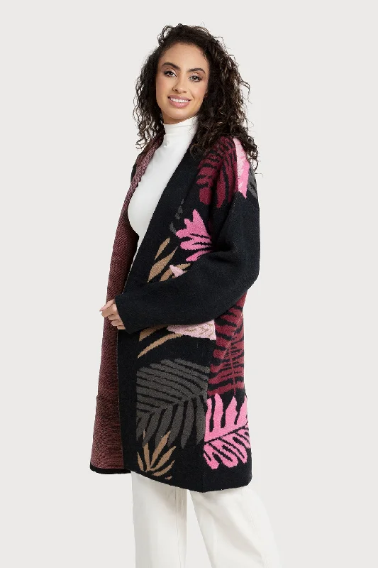 Tropical Leaves Cardigan Multi Color Modern Women's 