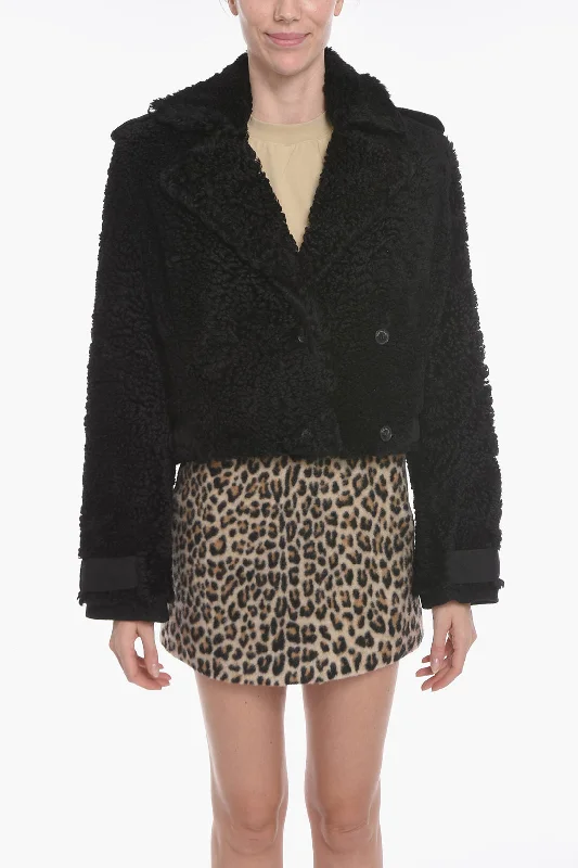 The Mannei Cropped Petra Shearling Coat With Perforated Suede Details Bold Women's Animal Print