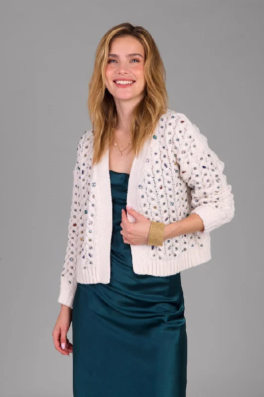 Cable Knit Gemstone Cardigan Stylish Women's Neon