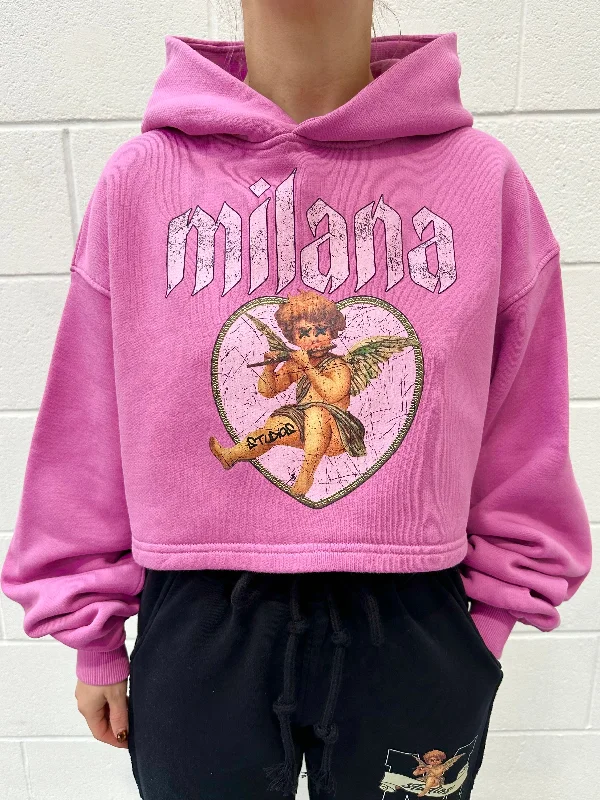 Raspberry Cherub Cropped Heavyweight Hoodie. Hip Women's Retro