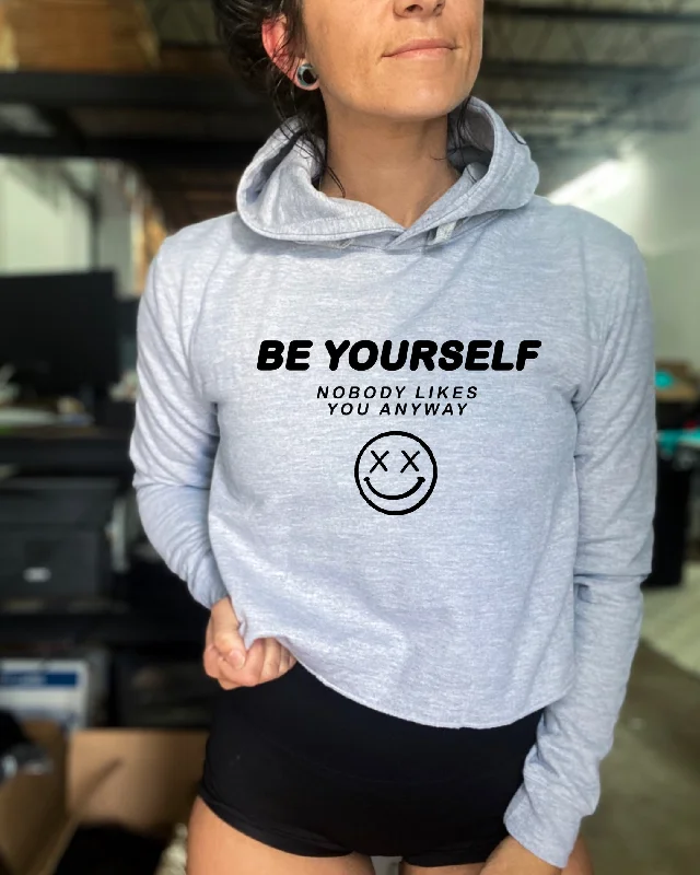 Salty Savage Ladies “BE YOURSELF” Cropped Hoodie Classic Women's Pin - striped