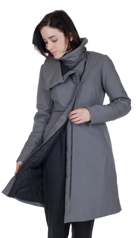 High Collar thinsulated zip coat: Grey Nylon Luxurious Women's High -  end