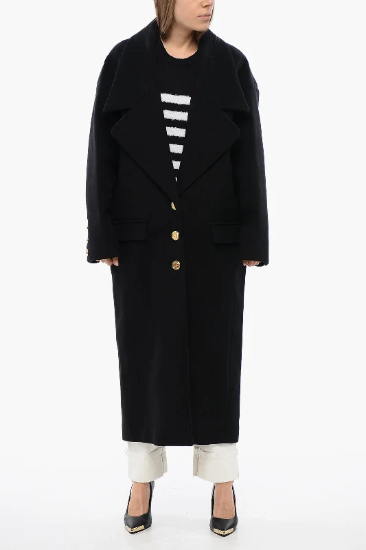 Balmain Virgin Wool Coat With Maxi Lapel Cool Women's Distressed