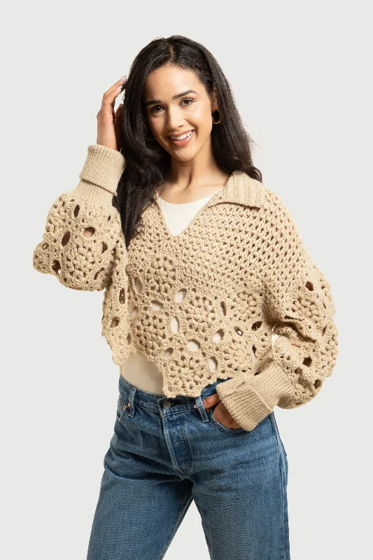 Floral Crochet Pullover Sweater Youthful Women's Anime - inspired