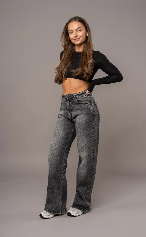 Womens Baggy Fitjeans - Heavy Washed Black Trendy Women's 