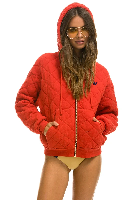 QUILTED ZIP HOODIE RELAXED - RED Sophisticated Women's 