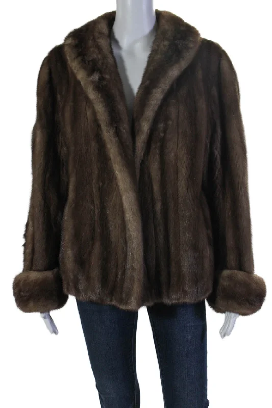 Bergdorf Goodman Womens Mink Fur Long Sleeved Collared Coat Brown Earthy Women's 