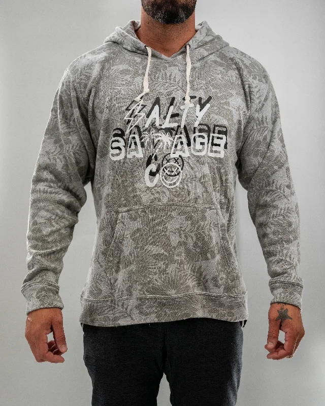 Salty Savage Unisex “90’s Logo” Hoodie | Dead Head Collection | Gray Hawaiian Flowers French