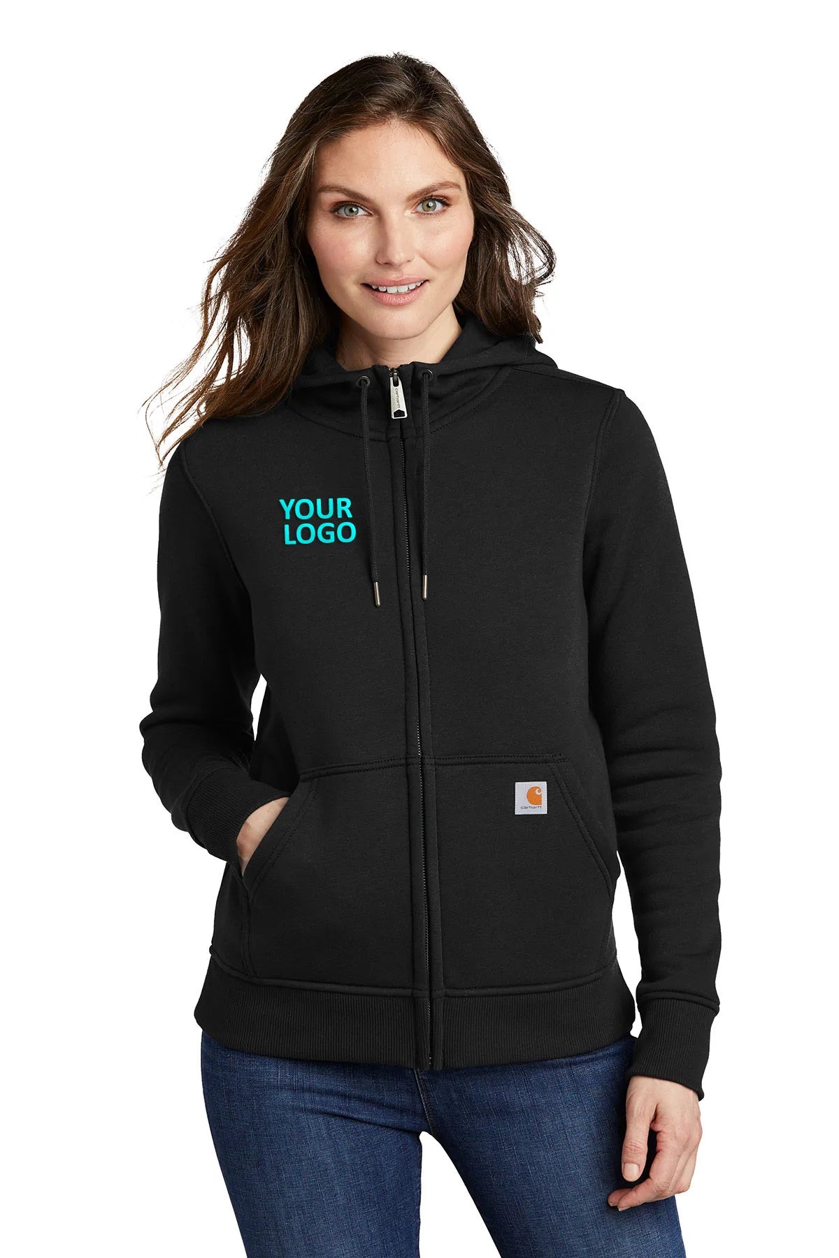 Carhartt Womens Clarksburg Full-Zip Custom Hoodies, Black Monochromatic Office Style
