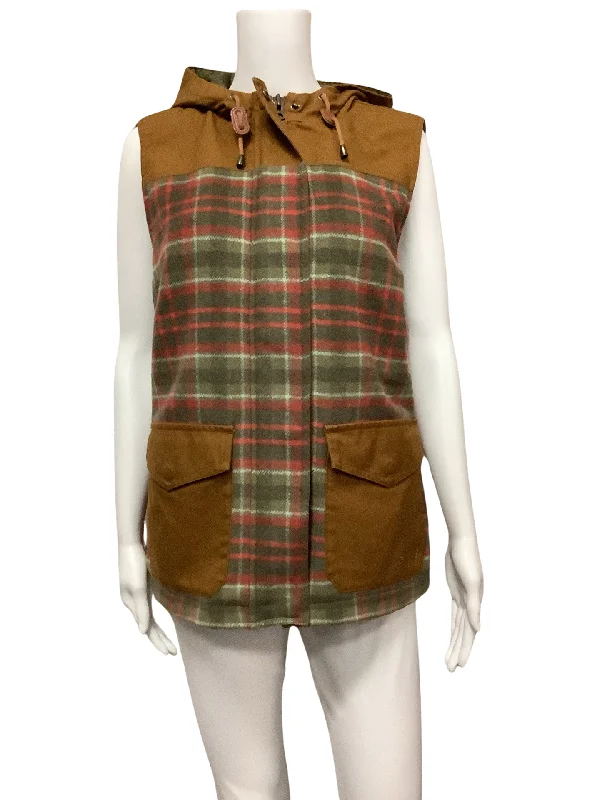 Orvis Women's Jacket Vest Plaid Flannel Hooded Side: M Hip Women's Urban