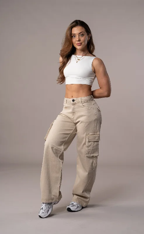 Womens Pastel Cargo Fitjeans - Sand Country