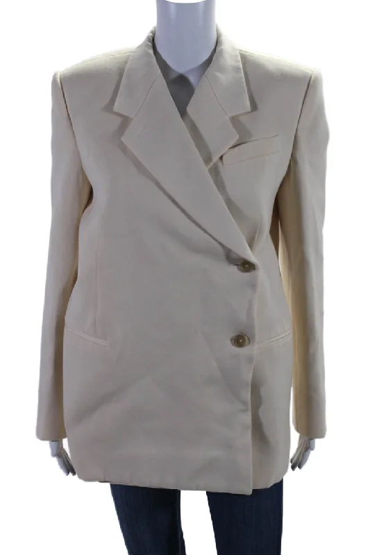Khaite Womens Wool Lined Collared Open Front Button Blazer Cream Unique Women's Upcycled