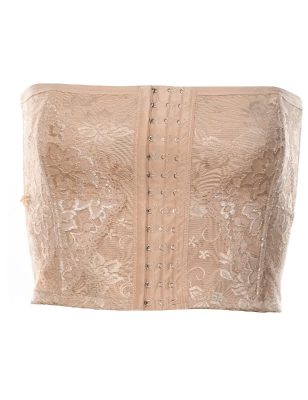 Light Brown Floral Design Metallic Corset Top - S Trendy Women's 