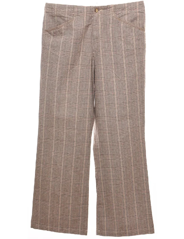 Checked Light Brown Trousers - W34 L30 Confident Women's High - fashion