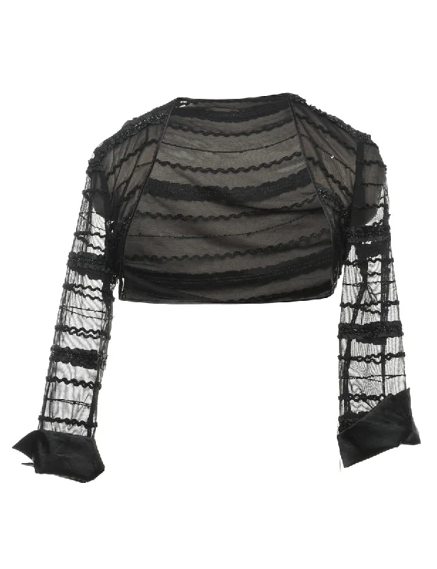 Lace Sheer Frilled Cropped Evening Jacket - S Refined Women's Velvet