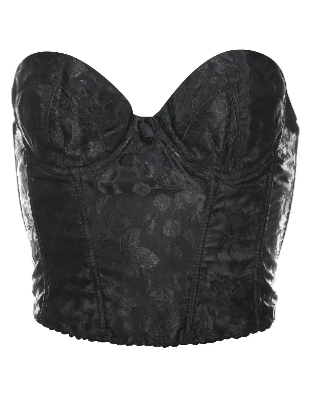 Black Classic Sweetheart Neckline Floral Bralette - S Vintage Women's 1970S 