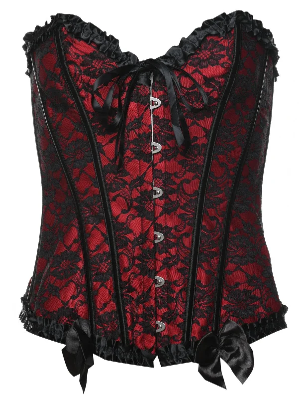 Black & Red 1990s Floral Lace Corset - S Refined Women's Velvet