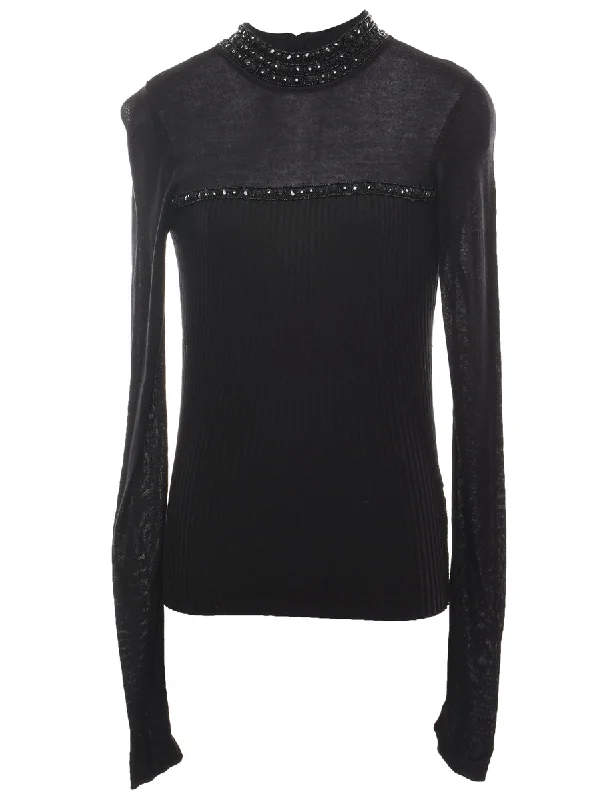 Beaded Fine Knit Jumper - S Polished Women's Silk