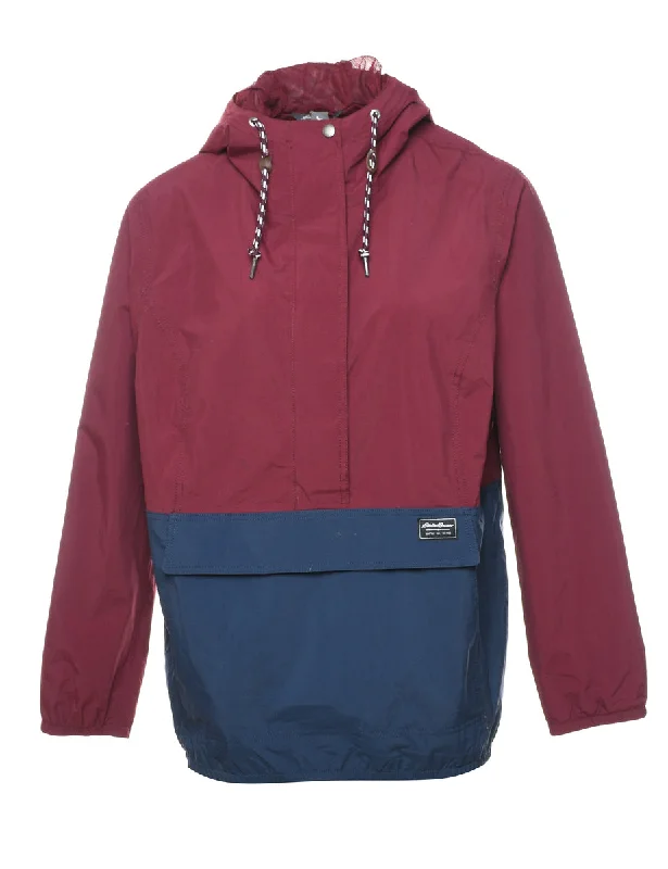 Eddie Bauer Hooded Maroon & Navy Nylon Jacket - L Contemporary 