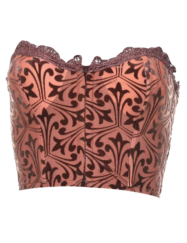 Devore Design Brown & Coral Boned Bustier - S Practical Women's Quick - dry