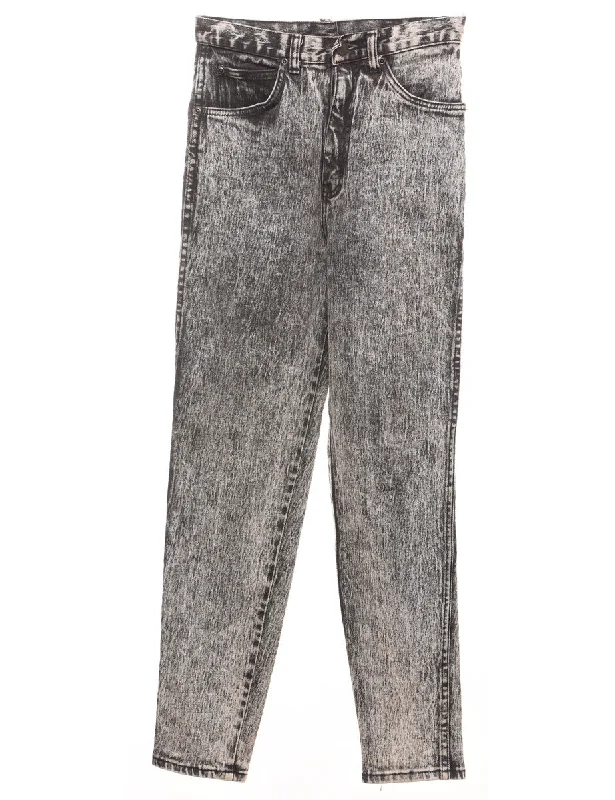 High Waist Acid Wash 1980s Tapered Jeans - W26 L29 Edgy Women's Punk
