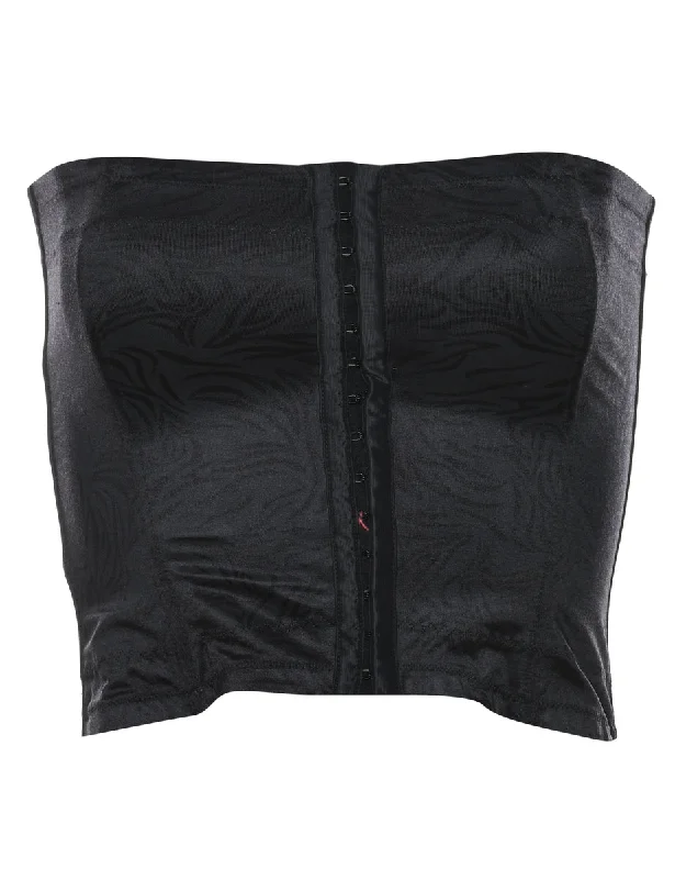 Black Foliage Design Shiny Bandeau Top - XS Bold Women's Animal Print
