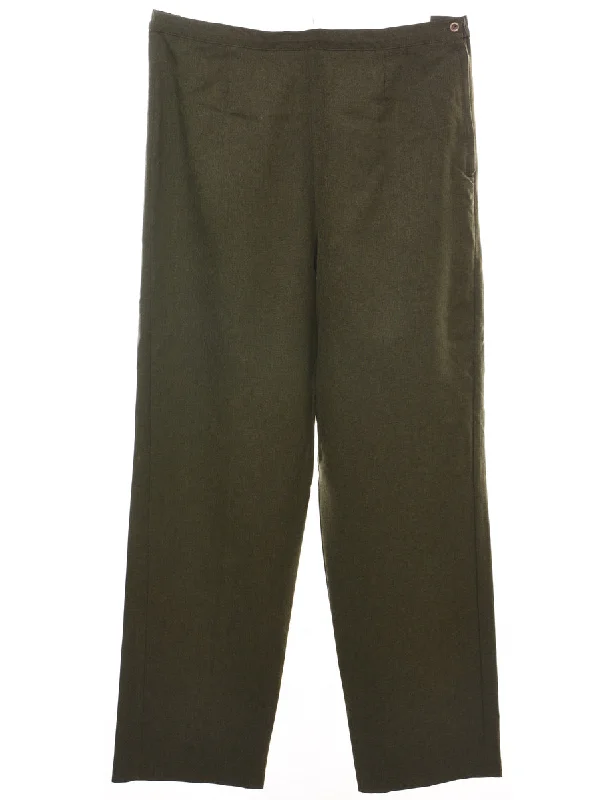Olive Green Classic Straight-Fit Trousers - W32 L29 Relaxed Women's Beachy