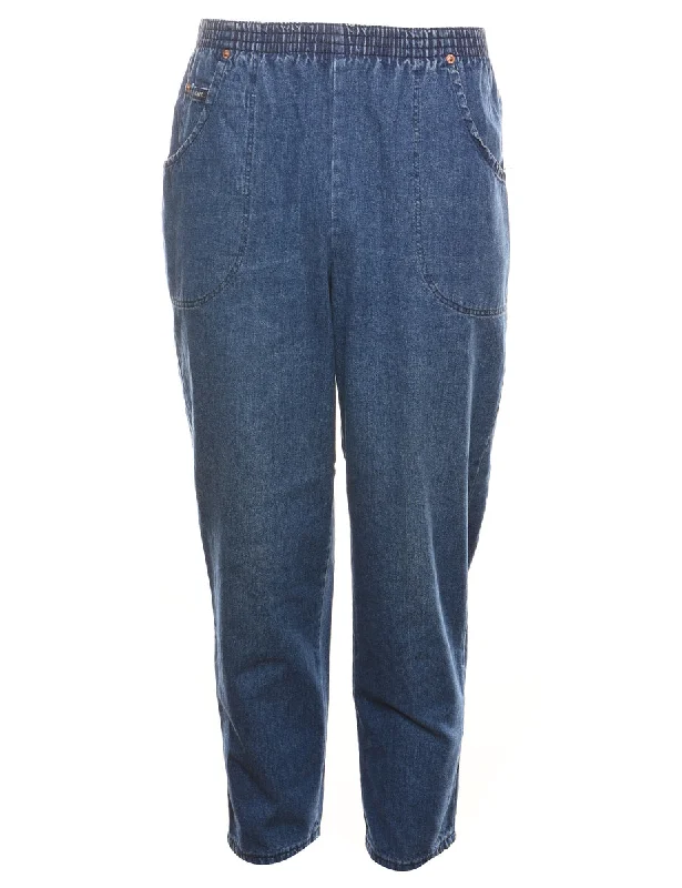 Tapered Denim Medium Wash Trousers - W26 L27 Stylish Women's Neon