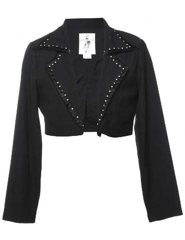 Cropped Black Diamonte Detail Jacket - S Business