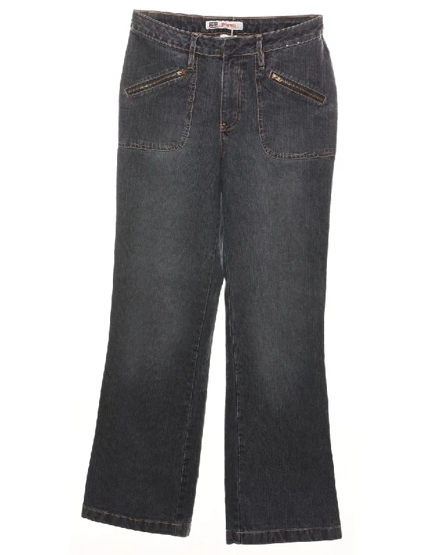 Black Bootcut Zip Detail Jeans - W28 L30 Feminine Women's Style 