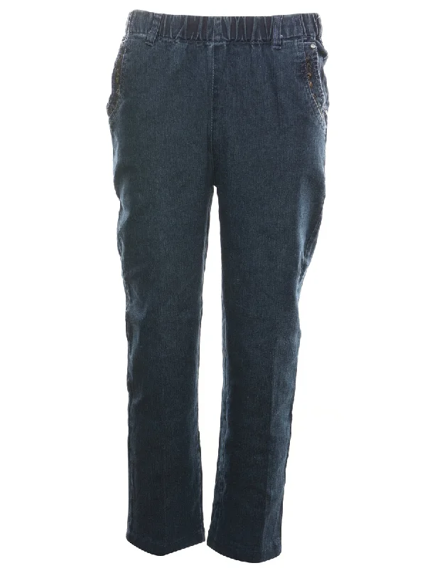 Dark Wash Casual Denim Trousers - W24 L27 Relaxed Women's 