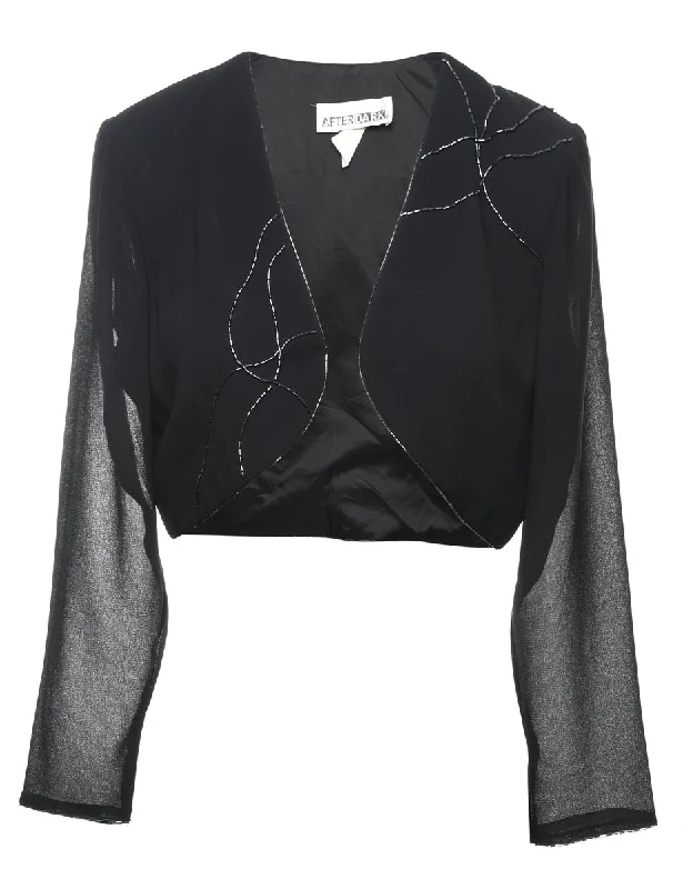 Black Beaded Cropped Jacket - M Stylish Women's Neon
