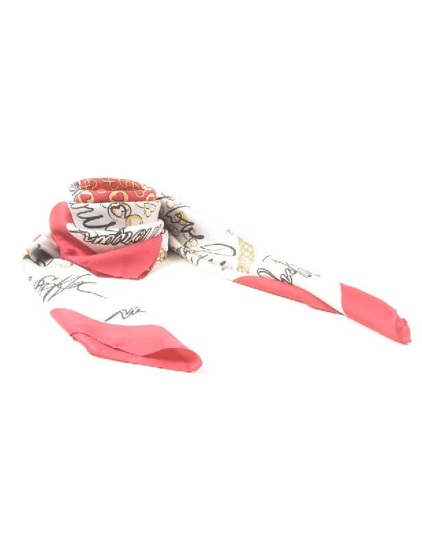 Red & White Printed Head Scarf - M Dapper Women's Bow - adorned
