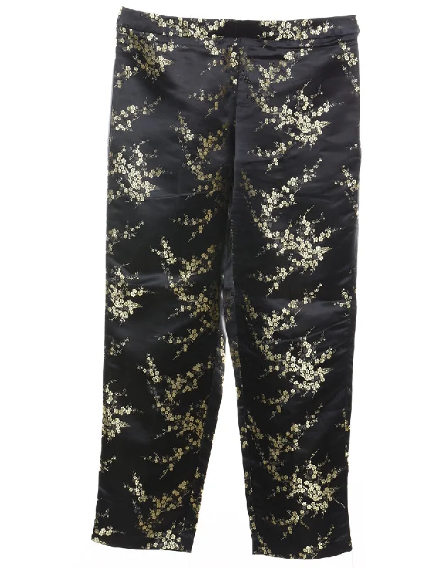 Jacquard Pattern Black & Gold Metallic Trousers - W34 L31 Sharp Women's Italian