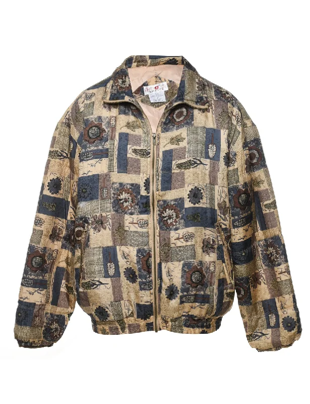 Floral Pattern Beige & Navy Silk Jacket - M Artistic Women's Avant - 