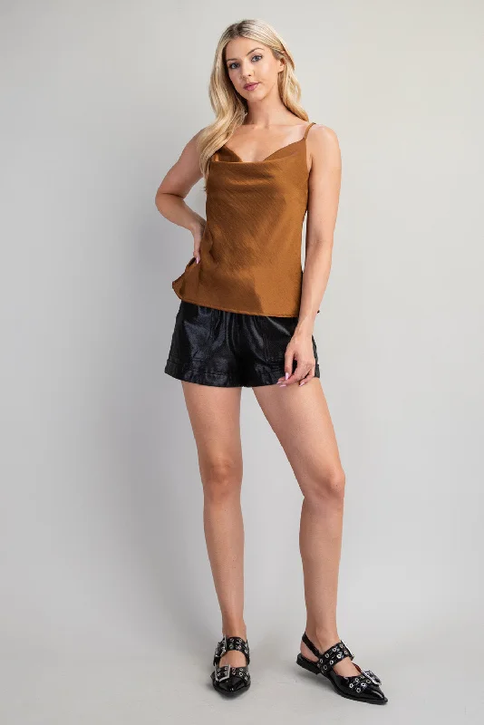 Satin Cowl Neck Cami Brown Youthful Women's Pop